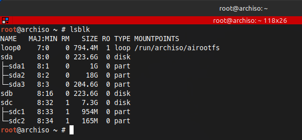 image displaying the output after rinning lsblk in the linux terminal